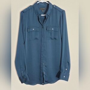 Banana Republic "Dillion" Long Sleeve Utility Blouse Womens Small TALL Deep Teal